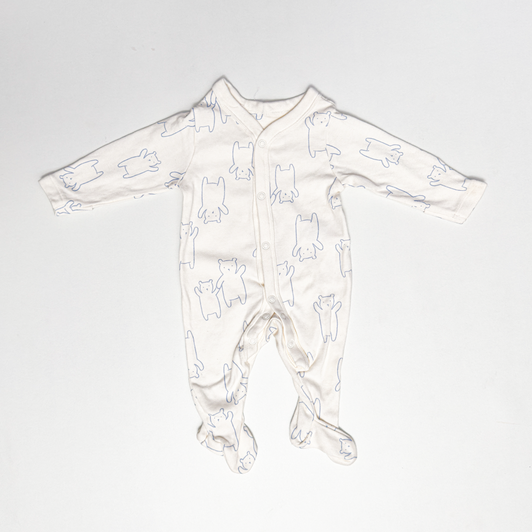WHITE BEAR PRINTED SLEEPSUIT