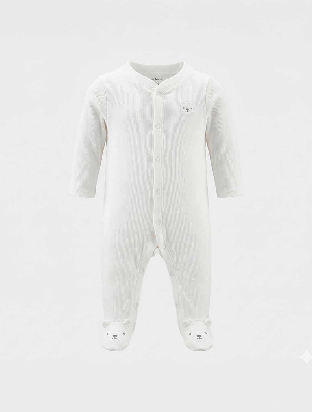 WHITE RIBBED BEAR SLEEPSUIT