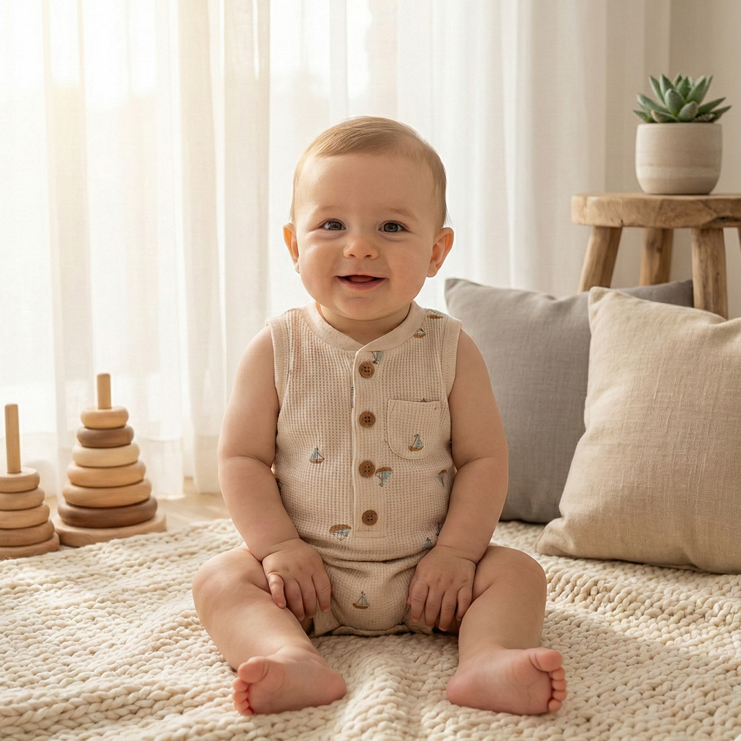 BEIGE KNITTED BUTTON JUMPSUIT
