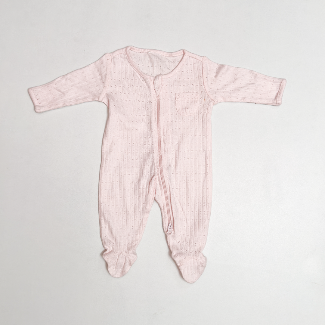 PINK POINTELLE ZIPPER SLEEPSUIT