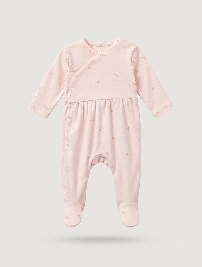 Pink floral pointelle wrap over sleep suit