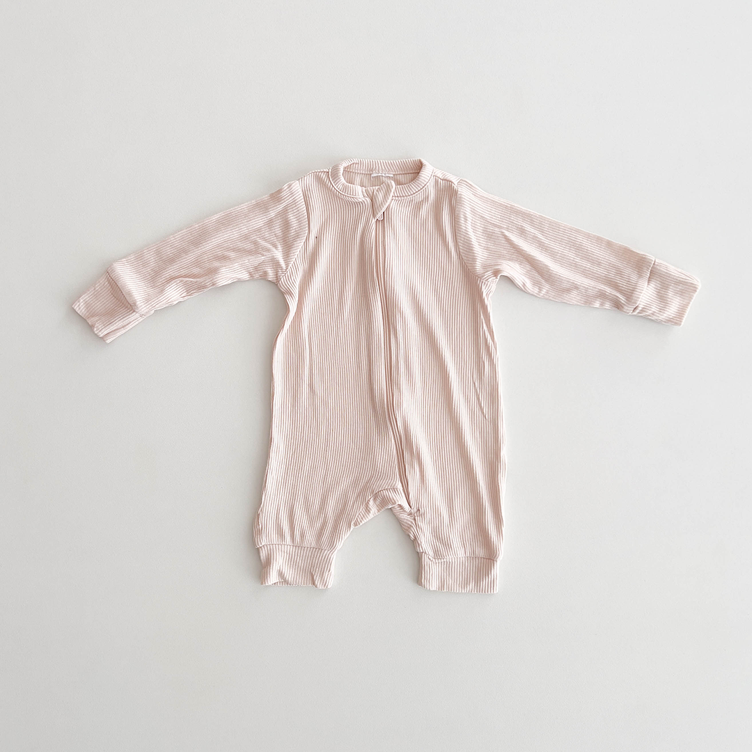 POWDER PINK RIBBED VISCOUS COTTON ROMPER