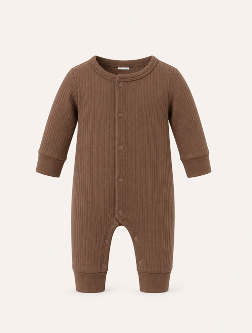 Brown ribbed button romper