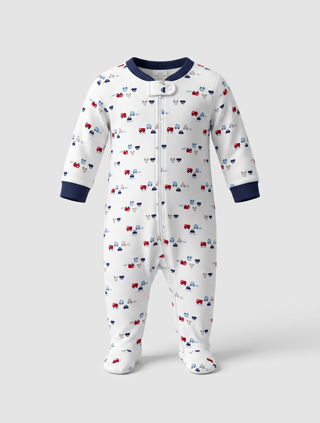 White printed zipper sleepsuit