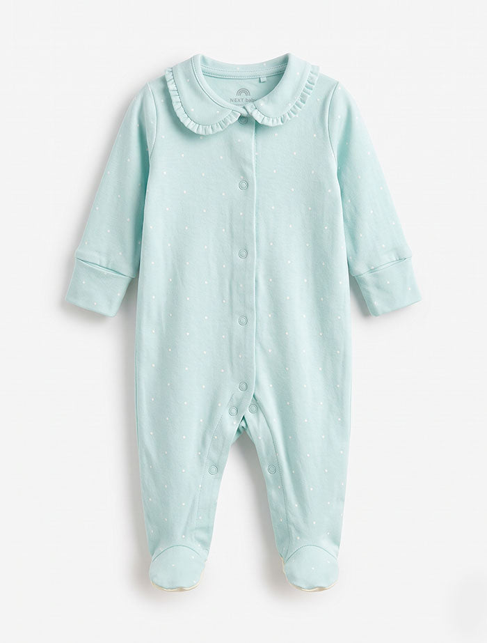 Blue polka dotted button sleep suit