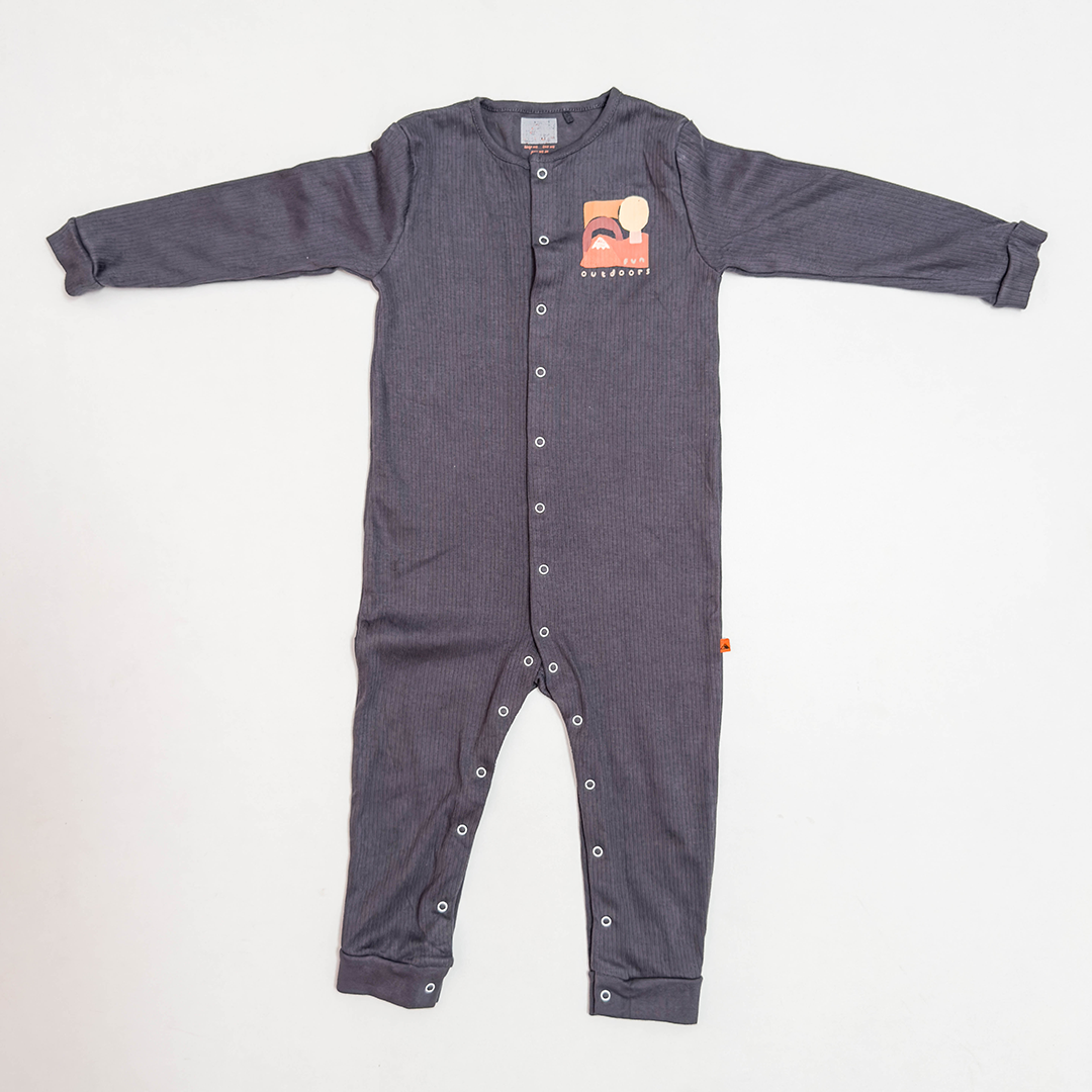 DARK GREY PRINTED RIBBED ROMPER