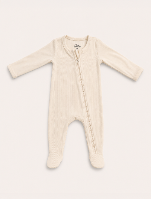 Off white ribbed zipper sleepsuit