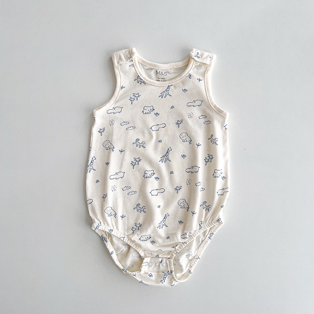 BLUE ANIMAL PRINT SLEEVLESS ONESIE