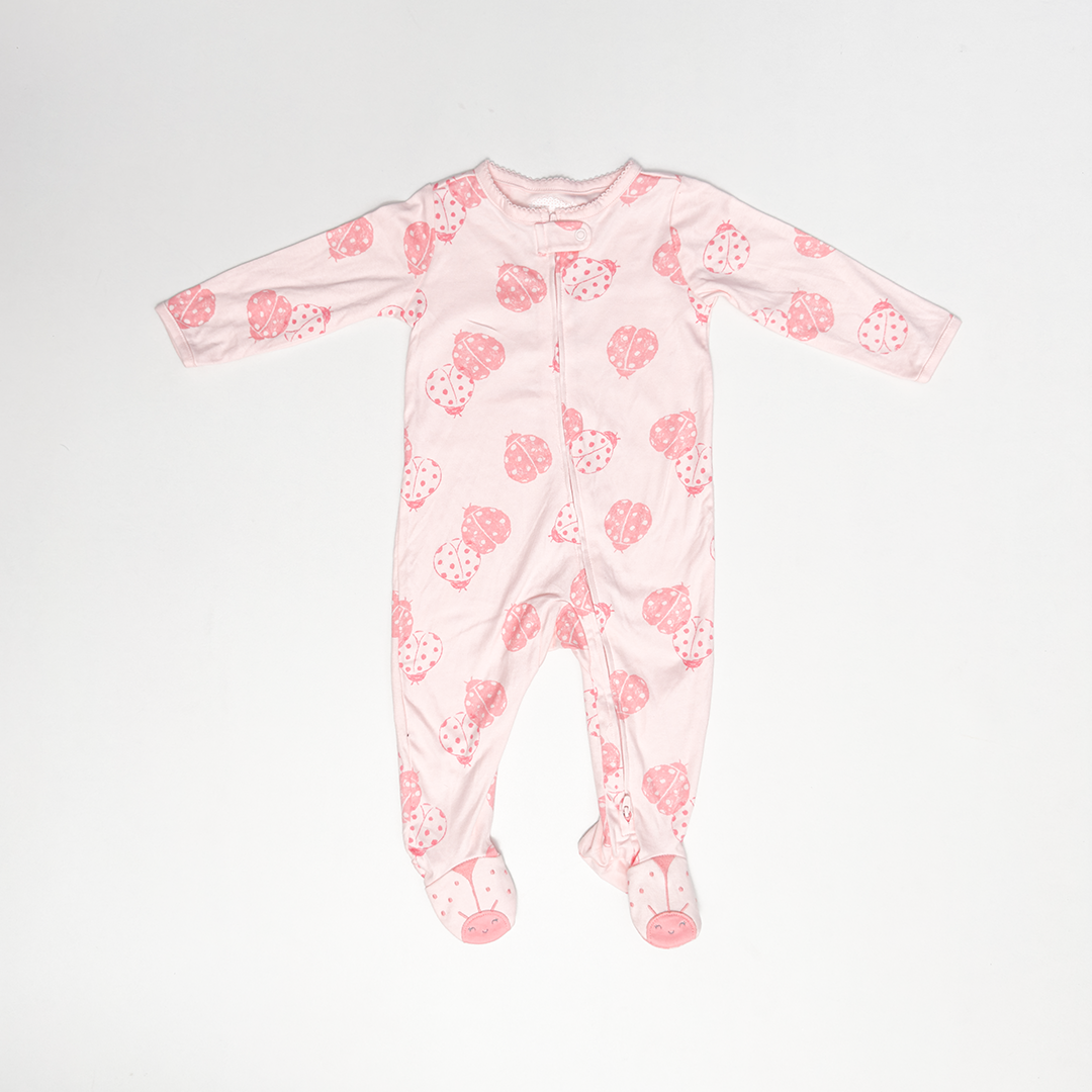 PINK LADYBUG ZIPPER SLEEPSUIT