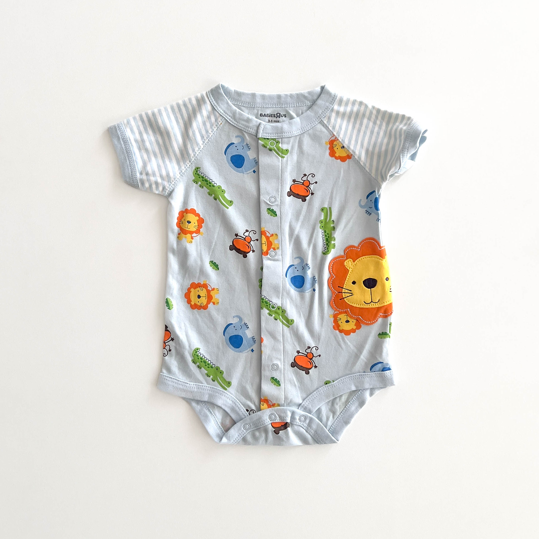 BLUE ANIMAL PATTERNED ONESIE