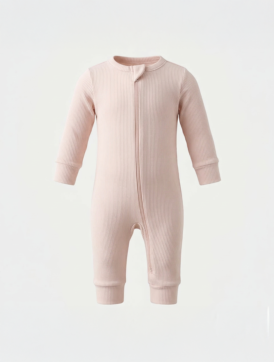 POWDER PINK RIBBED VISCOUS COTTON ROMPER