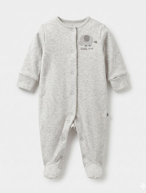 Grey little elephant button sleep suit