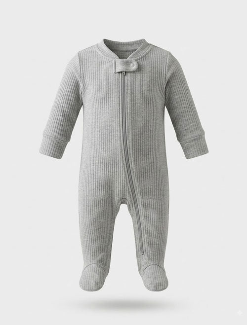 Grey ribbed zipper sleepsuit
