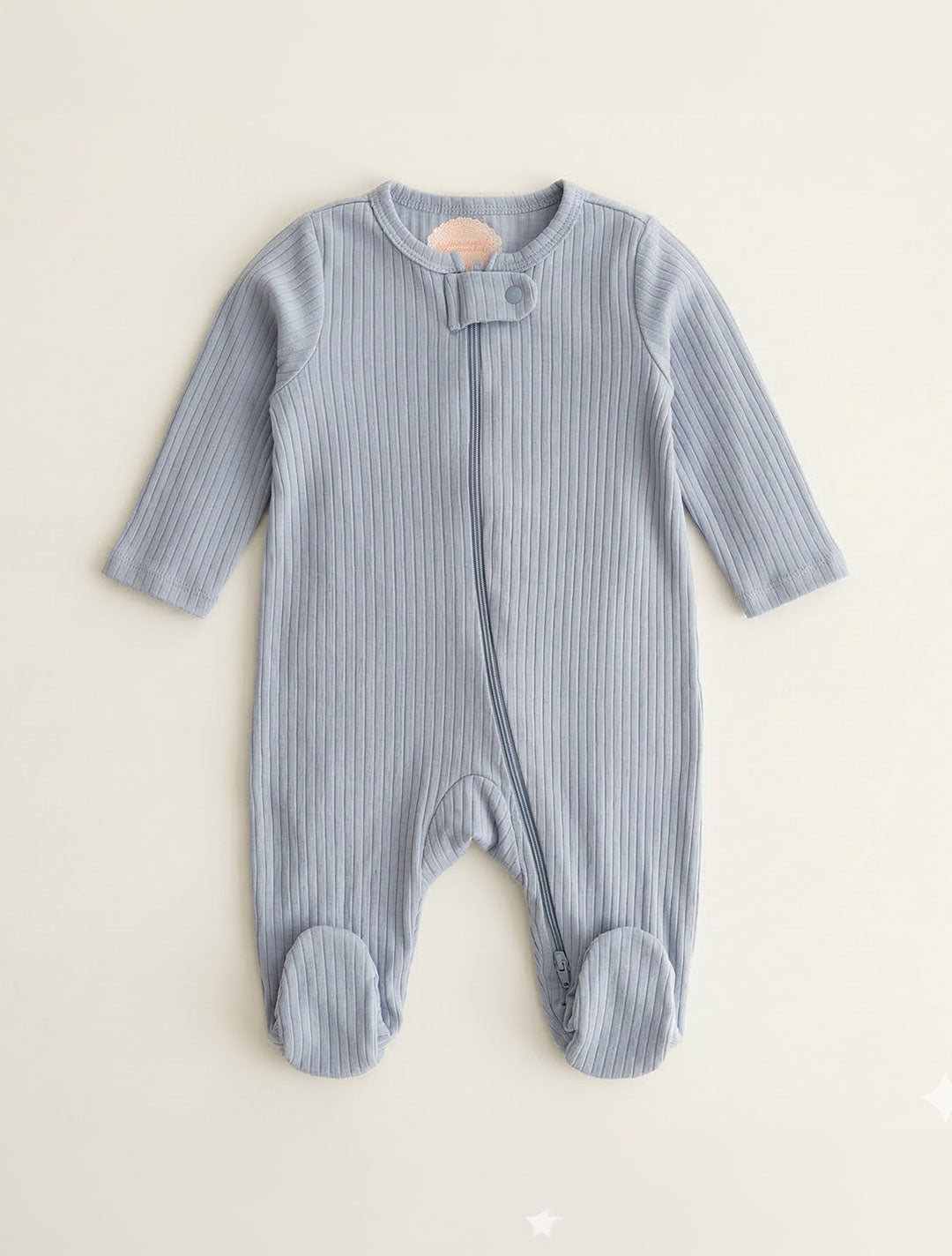 BLUE PLAIN RIBBED SLEEPSUIT