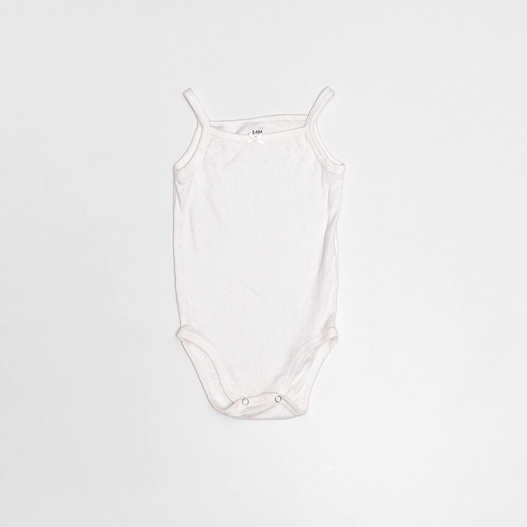 WHITE POINTELLE SLEEVELESS ONESIE