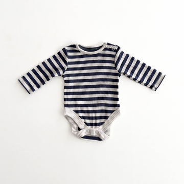 WHITE AND NAVY BLUE STRIPES RIBBED ONESIE