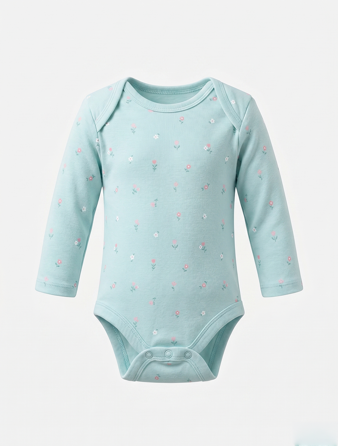 AQUA BLUE FLORAL PRINTED ONESIE