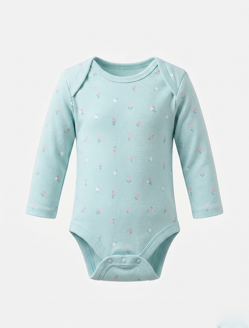 AQUA BLUE FLORAL PRINTED ONESIE