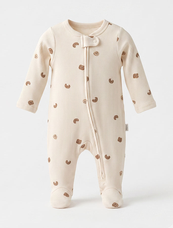 Beige knitted 2 way zipper sleepsuit