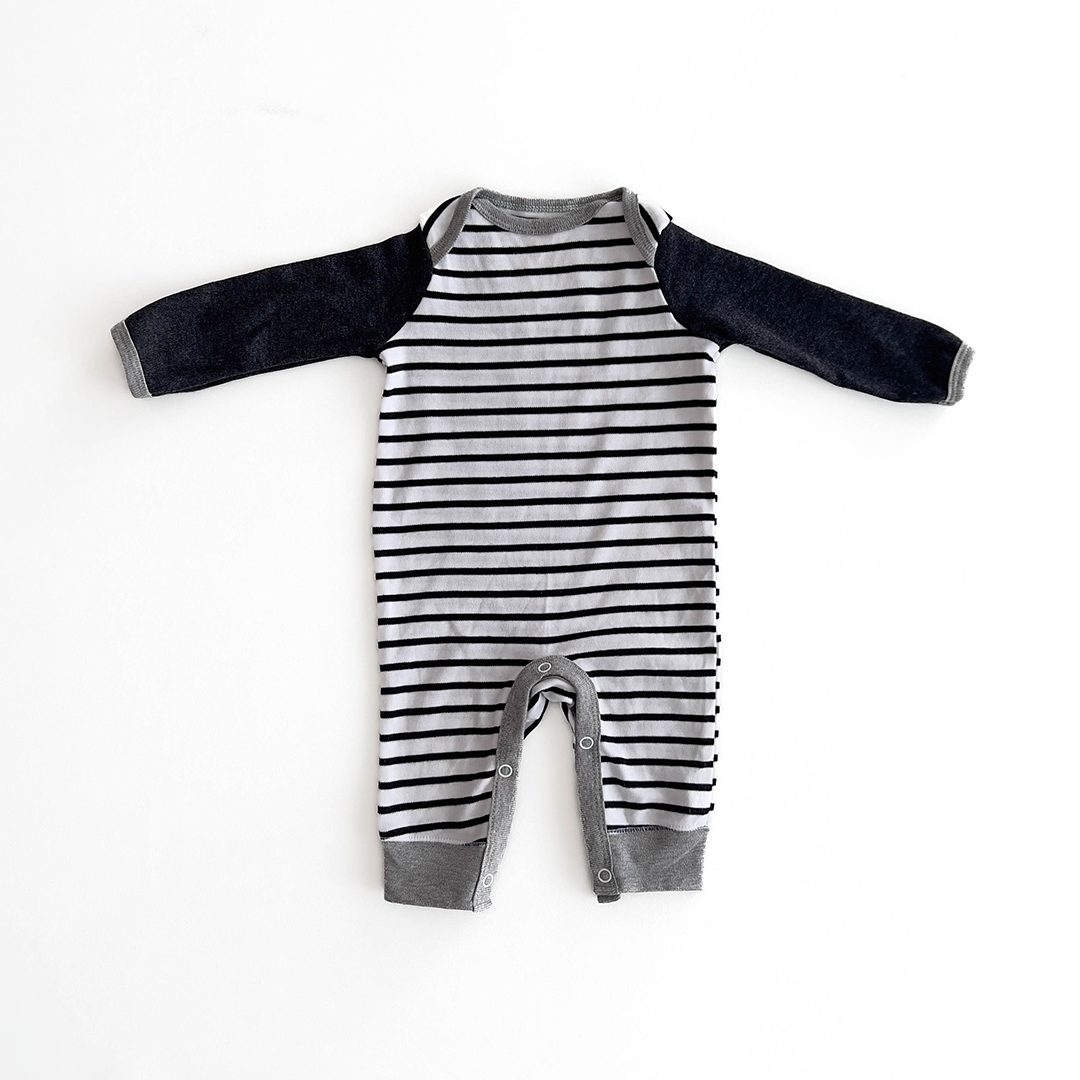 BLACK AND WHITE STRIPED ROMPER
