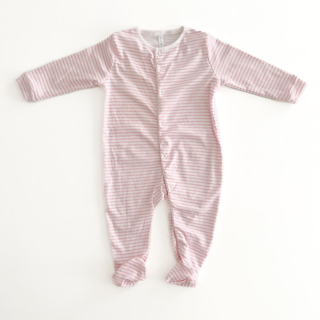 PINK AND WHITE STRIPED SLEEPSUIT