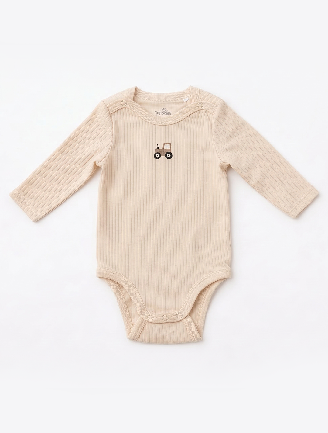 BEIGE CAR PRINTED RIBBED ONESIE