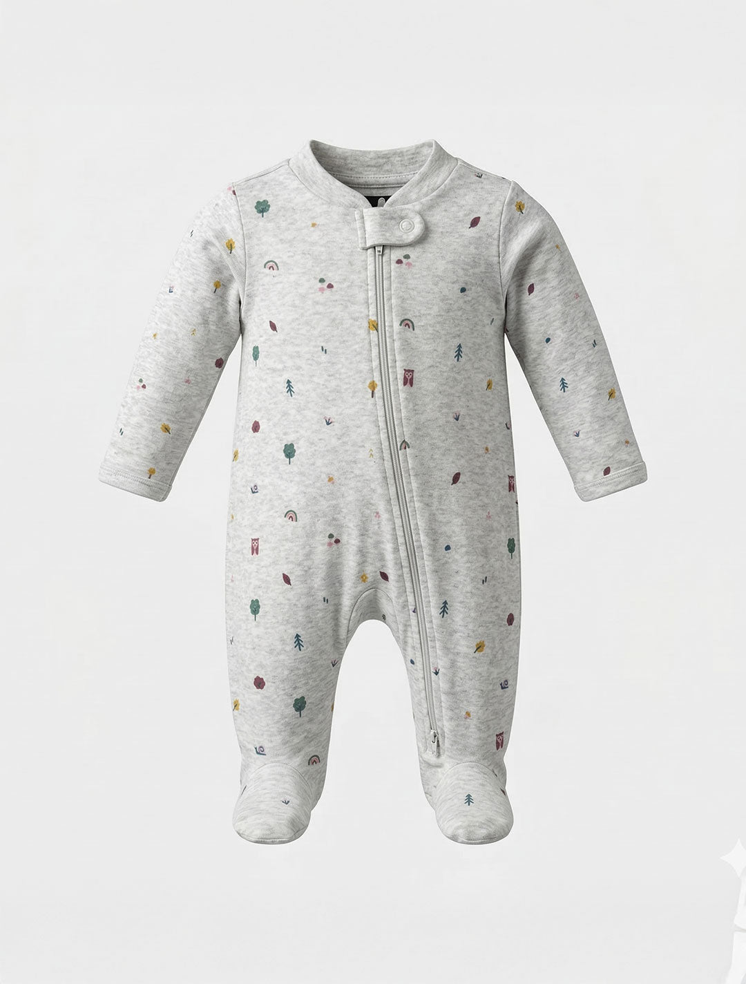 GREY PRINTED ZIPPER SLEEPSUIT