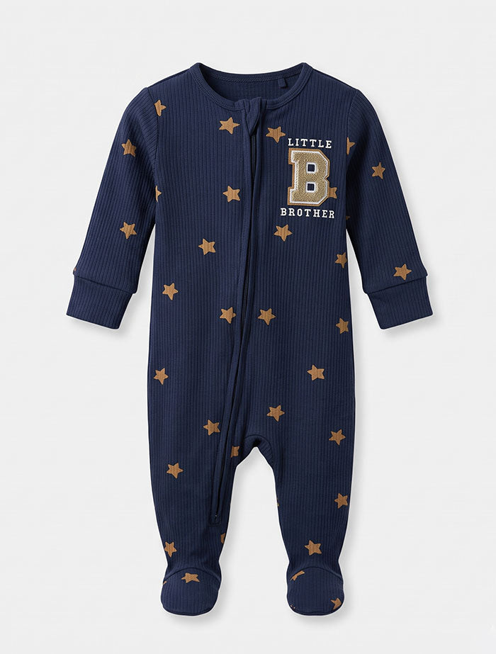 Navy blue ribbed brother sleep suit
