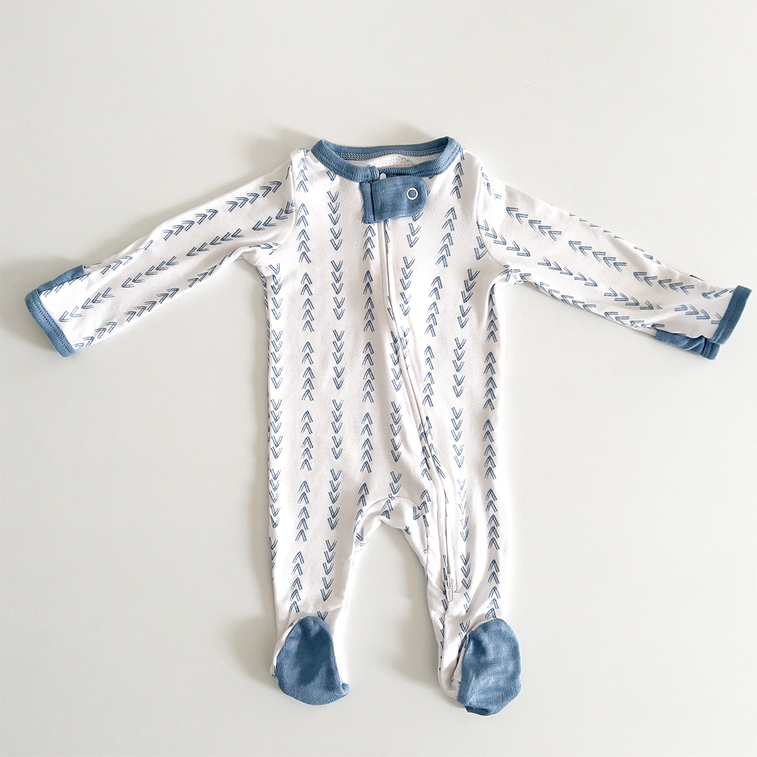 Blue herringbone print sleepsuit