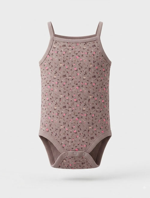 Ribbed Cami Baby Onesie – Taupe Ditsy Floral