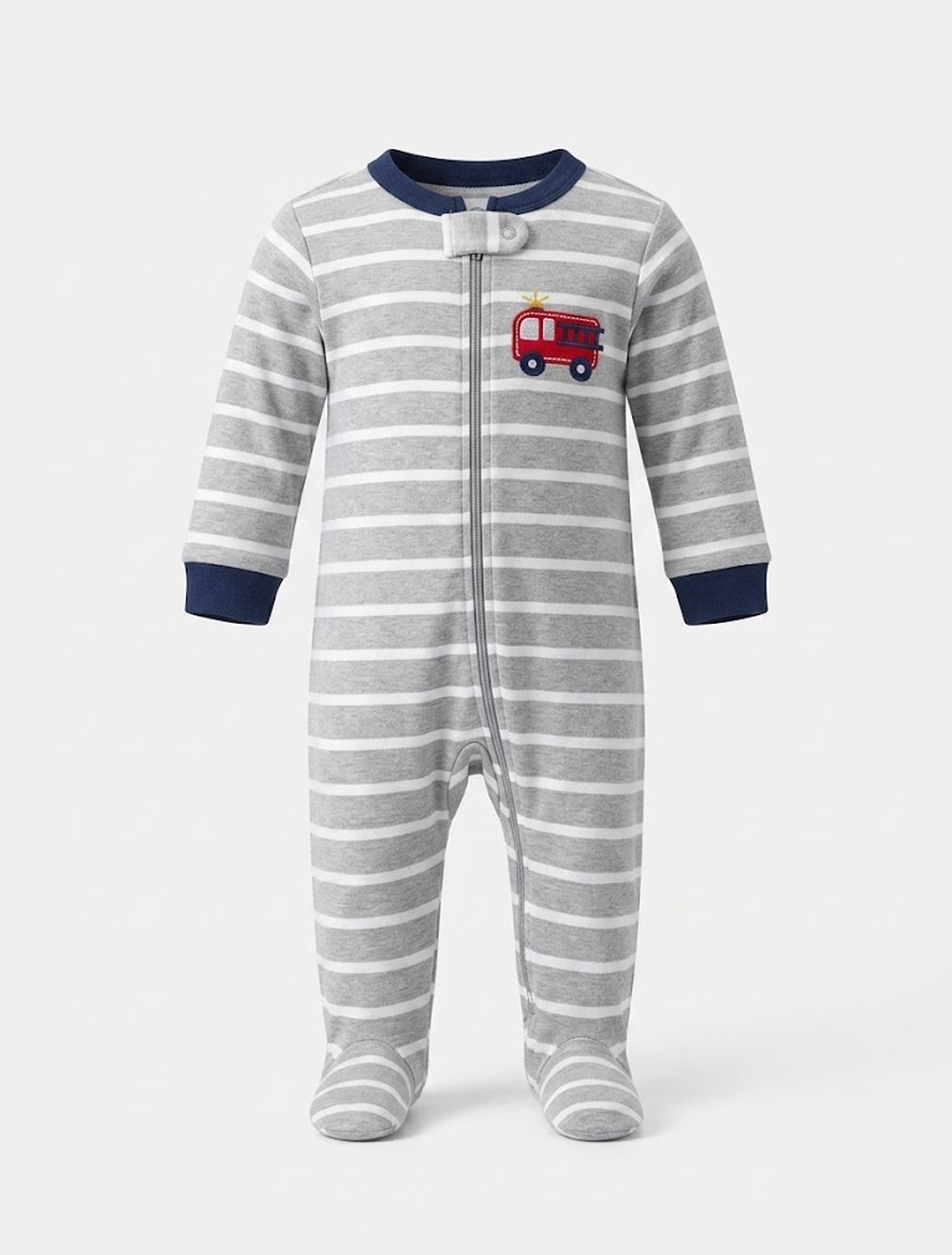 Grey striped zipper sleepsuit