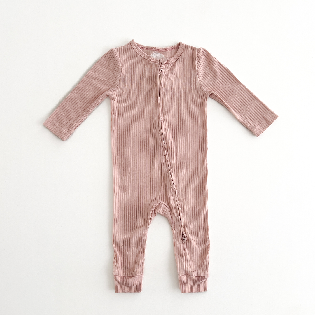 dusty pink ribbed romper