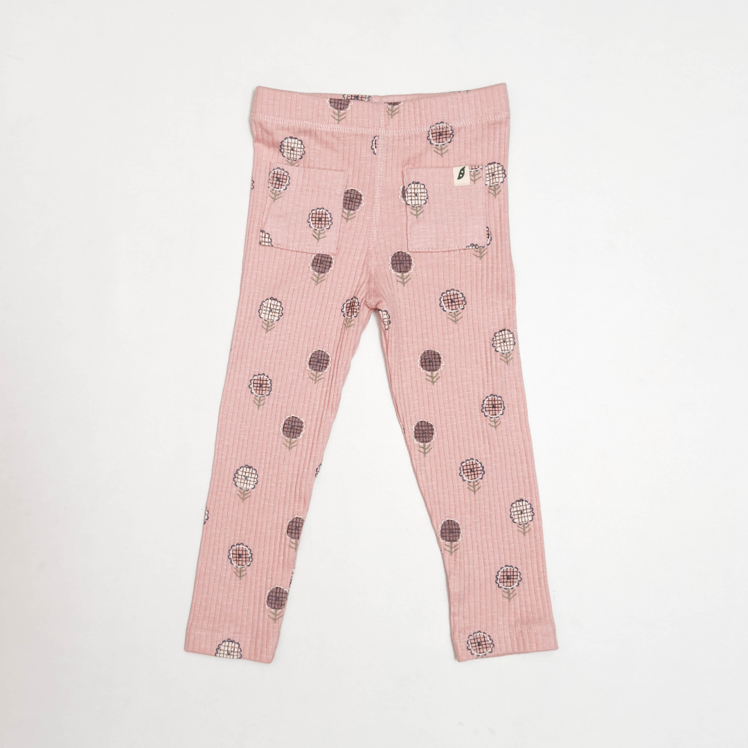 PINK RIBBED FLORAL PANT