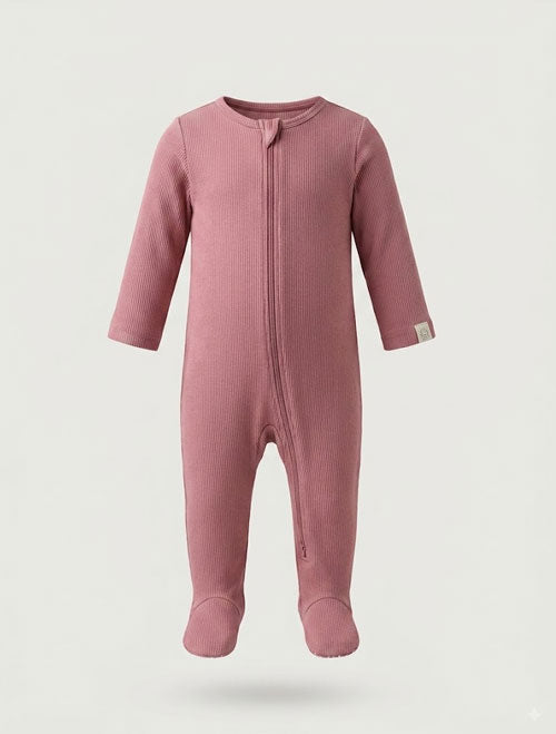 Pink ribbed zipper sleepsuit