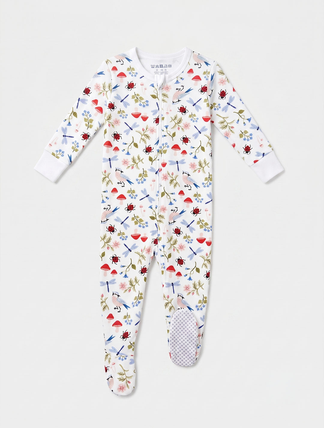 White printed zipper sleepsuit