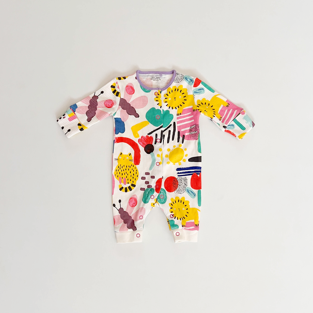 WHITE PRINT RIBBED ROMPER