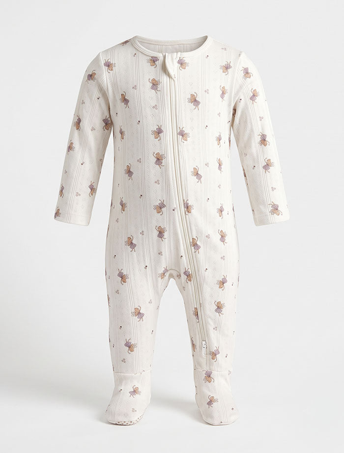 Lavender pointelle 2 way zipper sleep suit