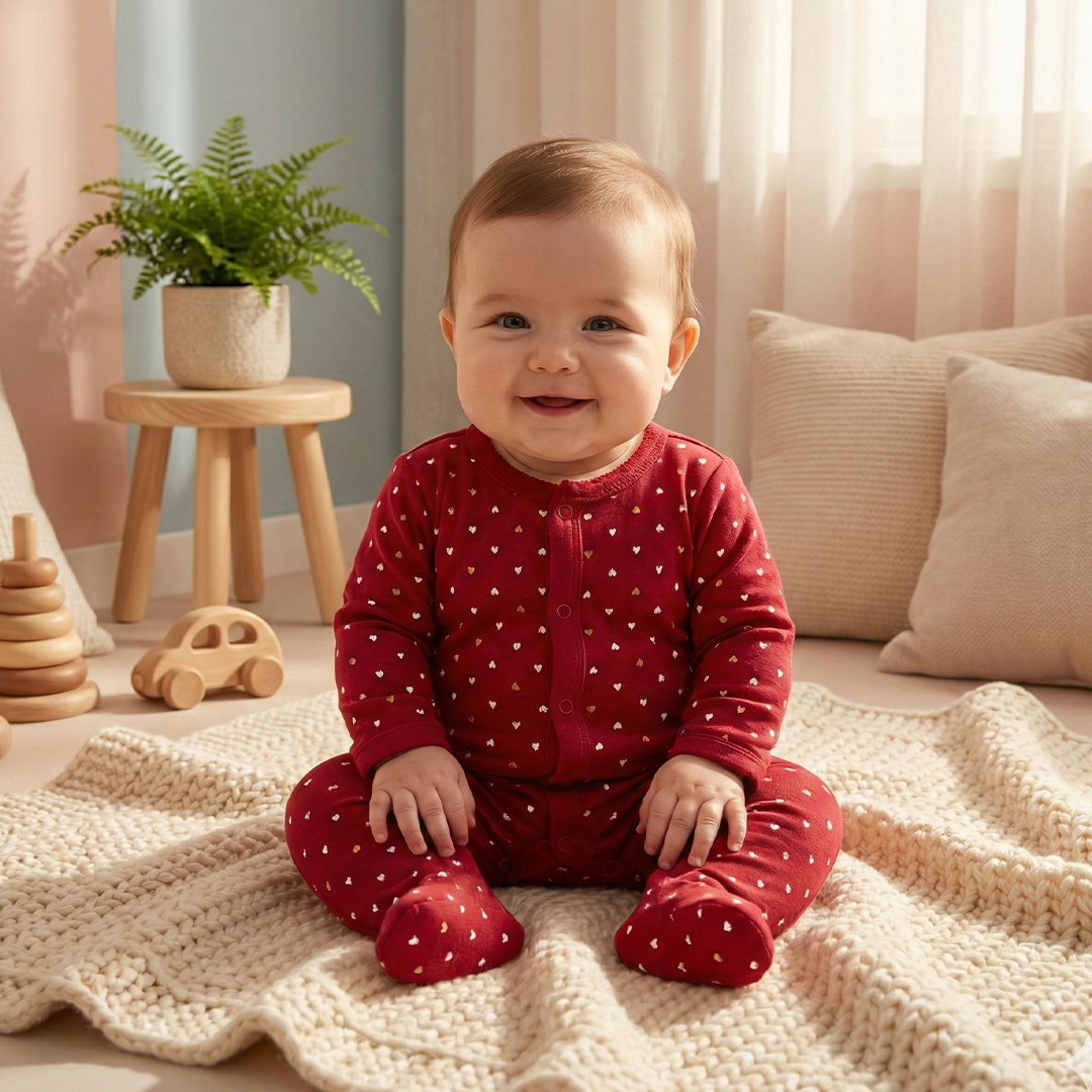RED LOVE PRINTED SLEEPSUIT