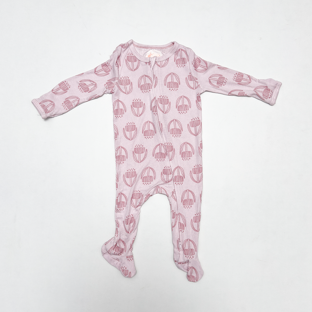 PINK PRINTED VISCOUS ZIPPER SLEEPSUIT