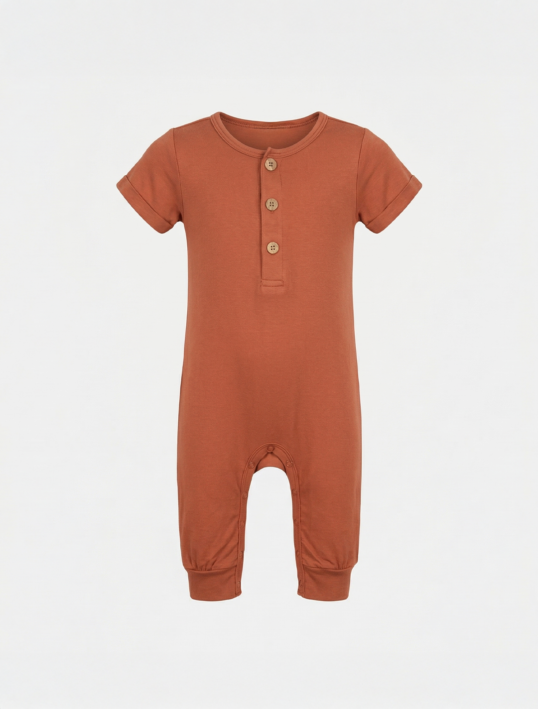 BRICK RED BUTTON ROMPER
