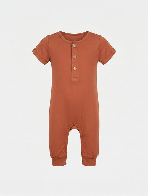 BRICK RED BUTTON ROMPER