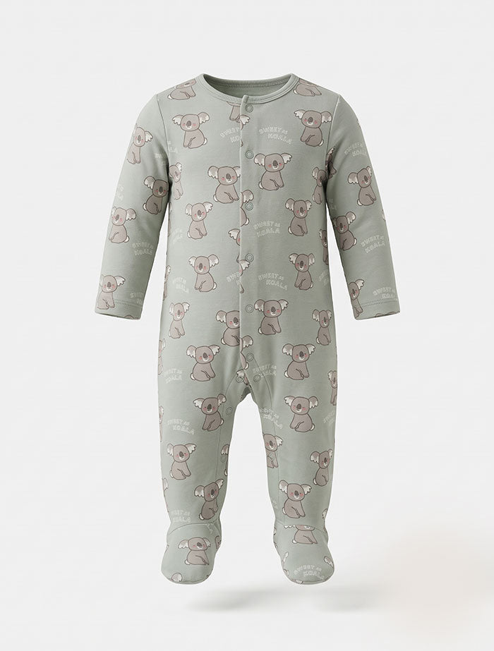 Pastel green printed button sleepsuit