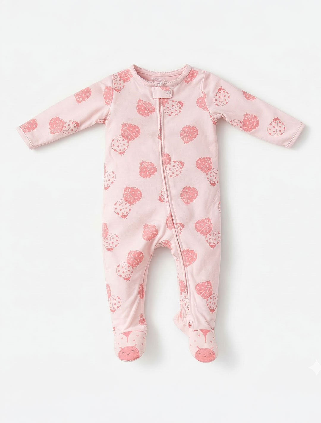 PINK LADYBUG ZIPPER SLEEPSUIT
