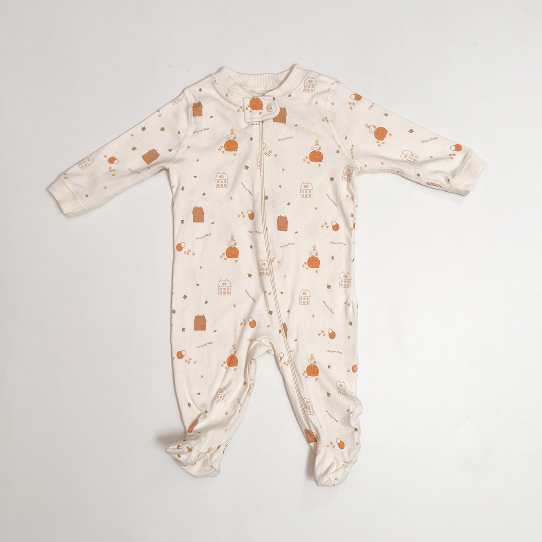 OFF WHITE PRINTED ZIPPER SLEEPSUIT