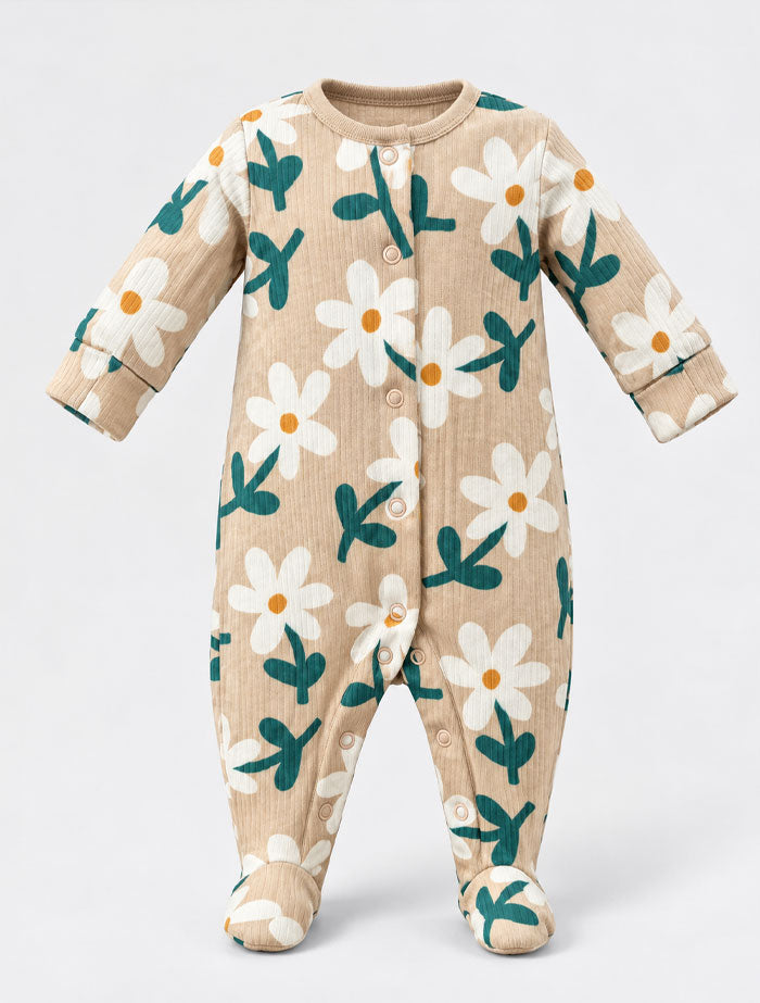 Brown floral button sleepsuit