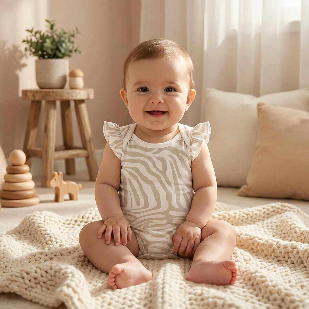 CREAM PATTERNED RUFFLE ONESIE