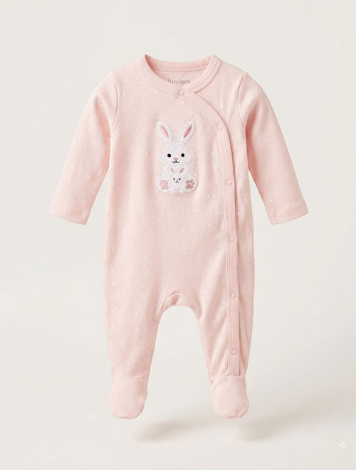 Pink bunny wrapover sleepsuit