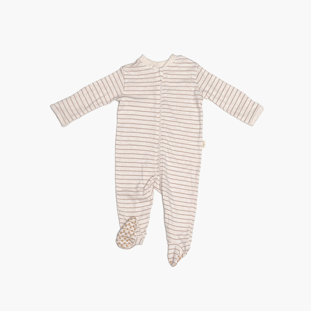 BEIGE STRIPED ZIPPER SLEEPSUIT