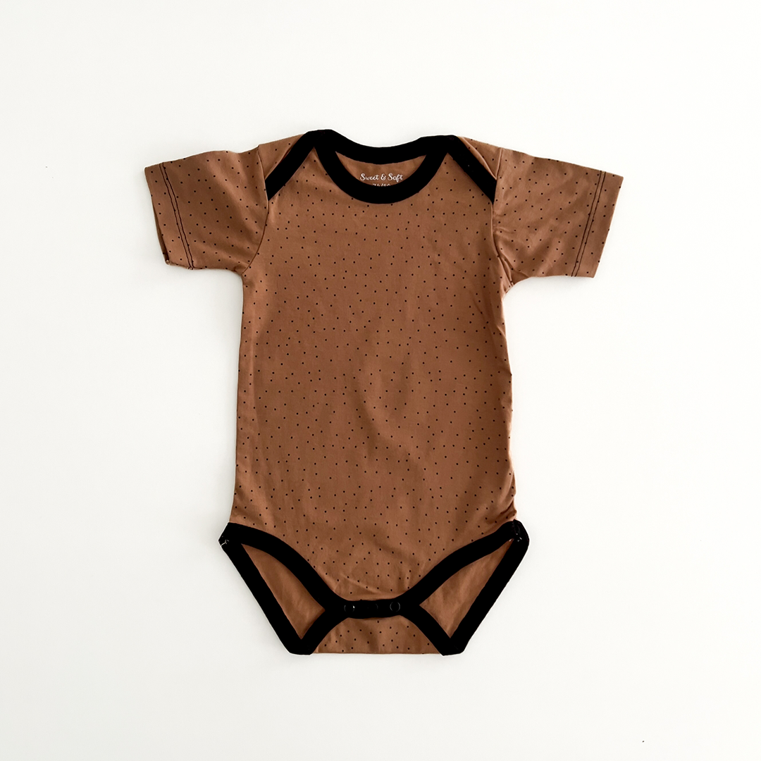 BROWN AND BLACKN DOTTED ONESIE