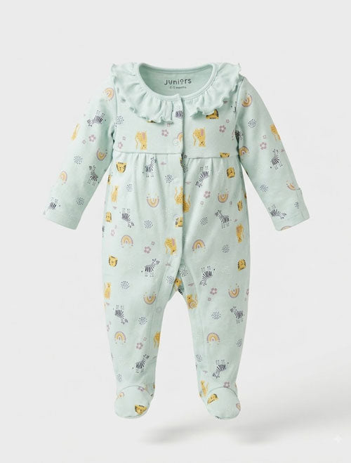 Aqua green animal printed sleepsuit